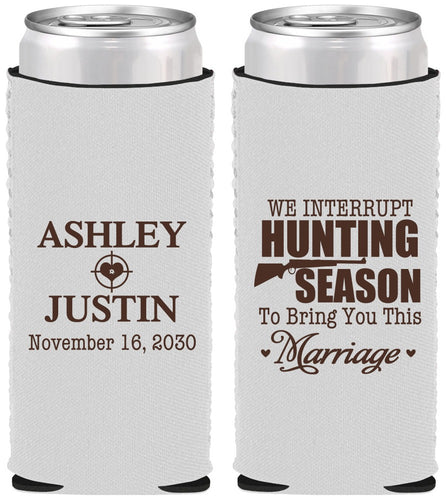 Custom Wedding Neoprene Slim Can Coolers - We Interrupt Hunting | 316