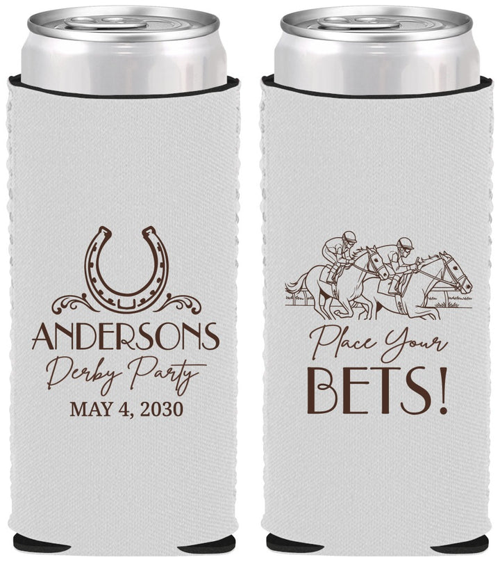 Custom Derby Day Neoprene Slim Can Coolers - Place Your Bets | 320003