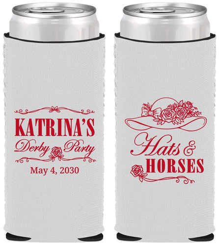 Custom Derby Day Neoprene Slim Can Coolers - Hats And Horses | 320005