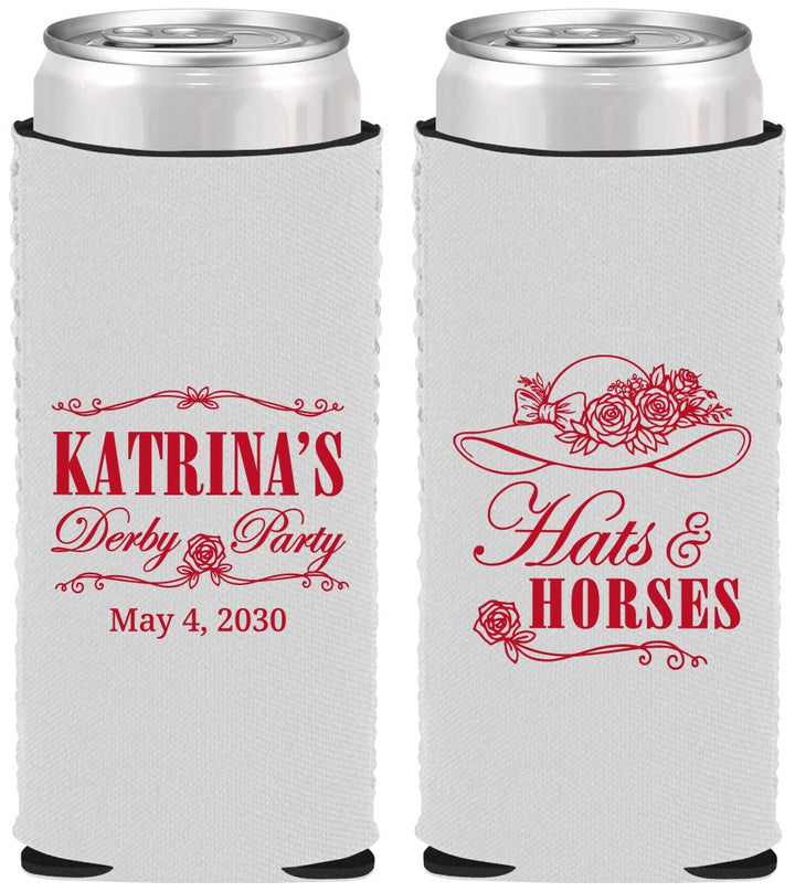 Custom Derby Day Neoprene Slim Can Coolers - Hats And Horses | 320005
