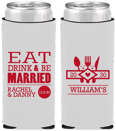 Custom Wedding Neoprene Slim Can Coolers - Eat Drink Be Married | 324