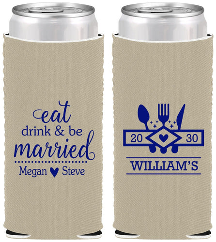 Custom Wedding Neoprene Slim Can Coolers - Eat Drink Be Married | 327
