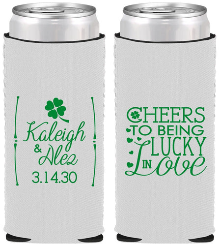 Custom Wedding Neoprene Slim Can Coolers - Lucky In Love | 328