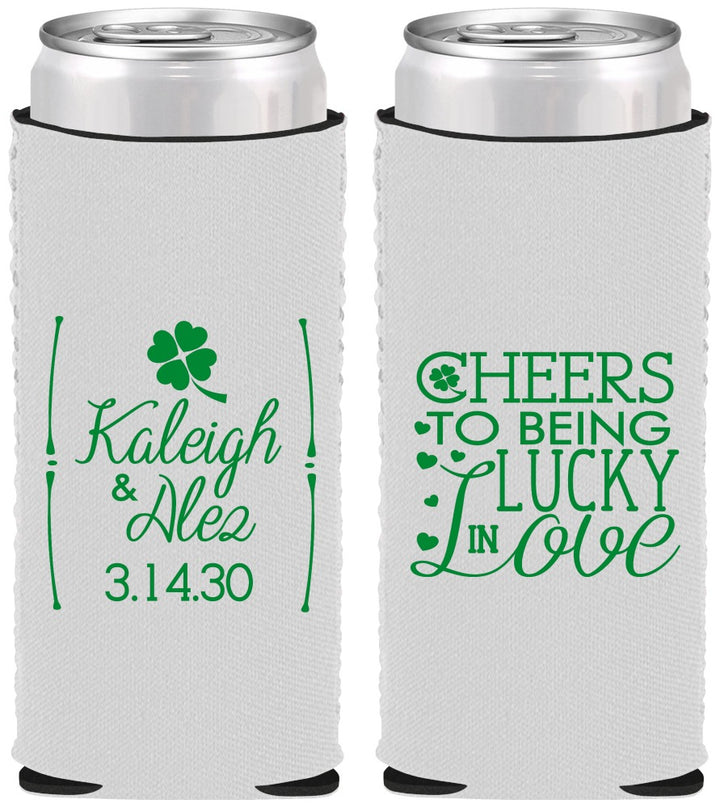 Custom Wedding Neoprene Slim Can Coolers - Lucky In Love | 328