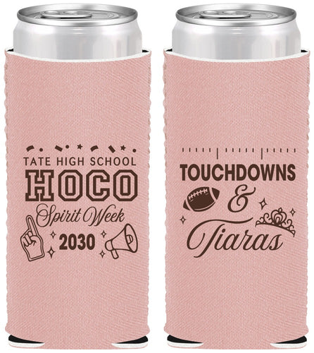 Custom Homecoming Neoprene Slim Can Coolers - Touchdowns And Tiaras | 330010