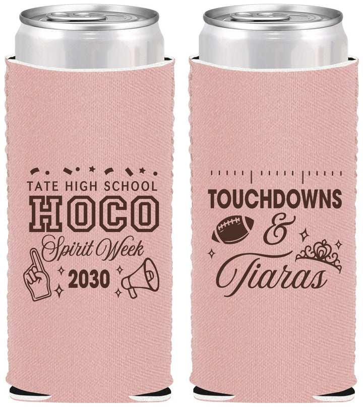Custom Homecoming Neoprene Slim Can Coolers - Touchdowns And Tiaras | 330010