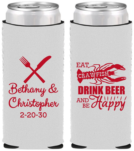 Custom Wedding Neoprene Slim Can Coolers - Crawfish Boil | 332