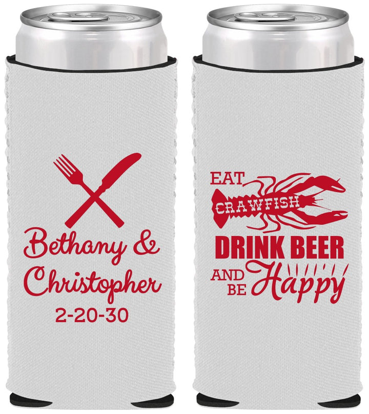 Custom Wedding Neoprene Slim Can Coolers - Crawfish Boil | 332