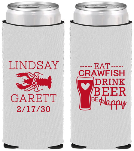 Custom Wedding Neoprene Slim Can Coolers - Crawfish Boil | 333