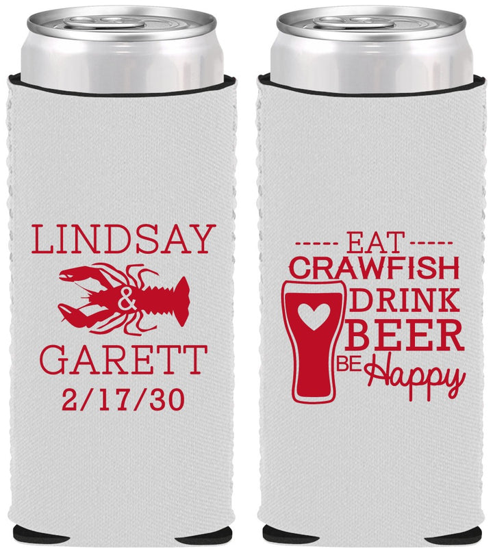 Custom Wedding Neoprene Slim Can Coolers - Crawfish Boil | 333