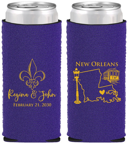 Custom Wedding Neoprene Slim Can Coolers - New Orleans | 334