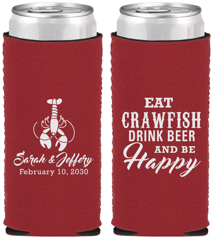 Custom Wedding Neoprene Slim Can Coolers - Crawfish Boil | 335