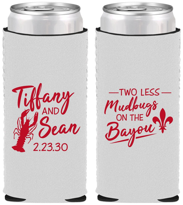 Custom Wedding Neoprene Slim Can Coolers - Crawfish Boil Mudbugs | 336