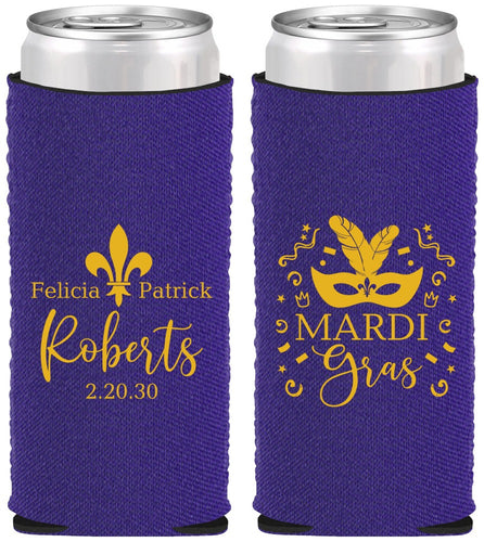 Custom Wedding Neoprene Slim Can Coolers - Mardi Gras | 339