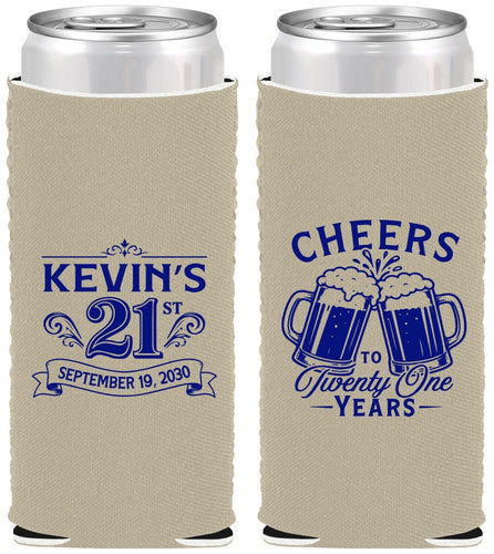 Custom 21st Birthday Neoprene Slim Can Coolers - Cheers To Twenty One Years | 340000