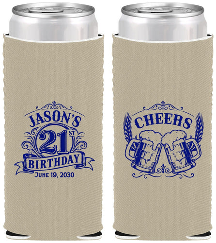 Custom 21st Birthday Neoprene Slim Can Coolers - Cheers | 340001