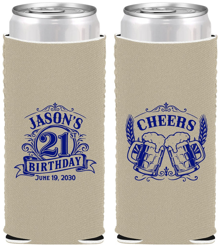 Custom 21st Birthday Neoprene Slim Can Coolers - Cheers | 340001