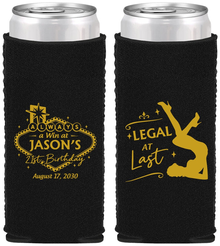 Custom 21st Birthday Neoprene Slim Can Coolers - Legal At Last Vegas | 340002