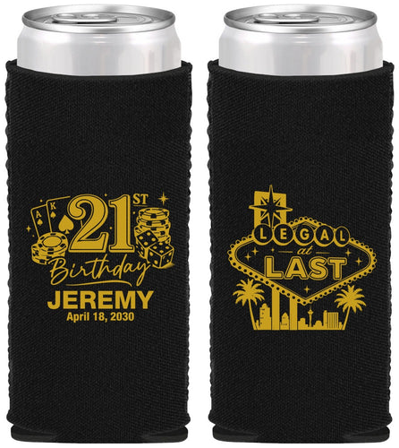Custom 21st Birthday Neoprene Slim Can Coolers - Legal At Last Vegas | 340003