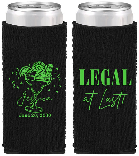 Custom 21st Birthday Neoprene Slim Can Coolers - Legal At Last | 340005
