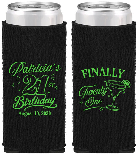 Custom 21st Birthday Neoprene Slim Can Coolers - Finally Twenty One | 340008