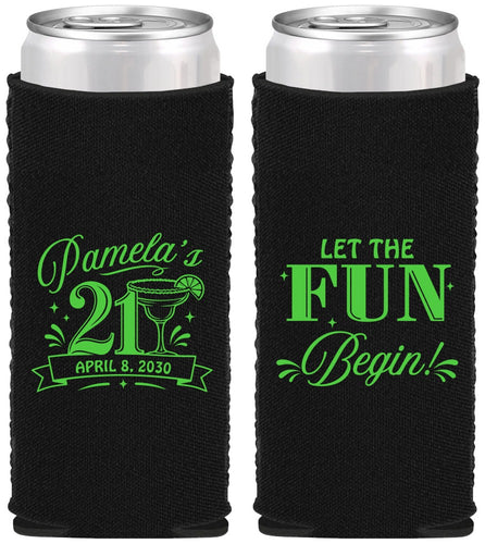 Custom 21st Birthday Neoprene Slim Can Coolers - Let The Fun Begin | 340009