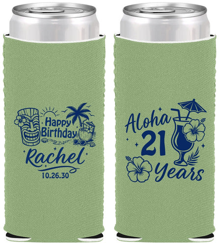 Custom 21st Birthday Neoprene Slim Can Coolers - Aloha Hawaii | 340016