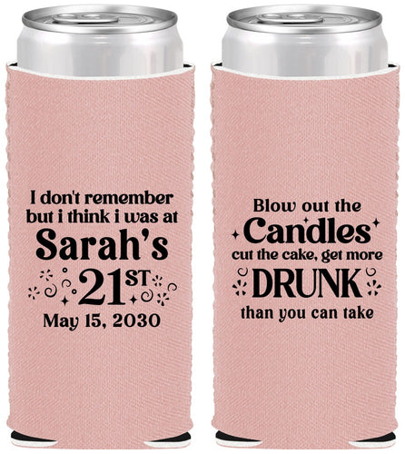 Custom 21st Birthday Neoprene Slim Can Coolers - Candles Cake Drunk | 340017