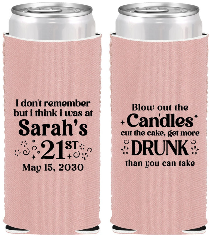 Custom 21st Birthday Neoprene Slim Can Coolers - Candles Cake Drunk | 340017