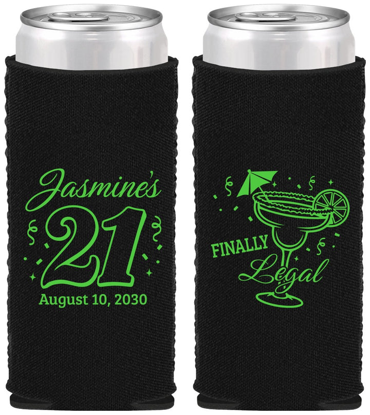 Custom 21st Birthday Neoprene Slim Can Coolers - Finally Legal | 340018