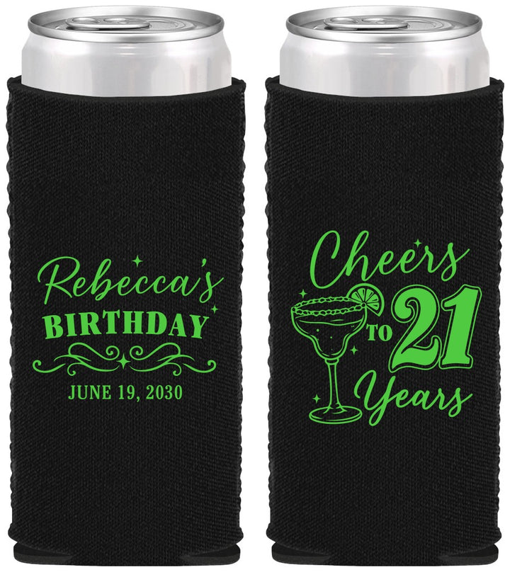 Custom 21st Birthday Neoprene Slim Can Coolers - Cheers To Twenty One Years | 340019