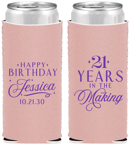 Custom 21st Birthday Neoprene Slim Can Coolers - Twenty One Years In The Making | 340023