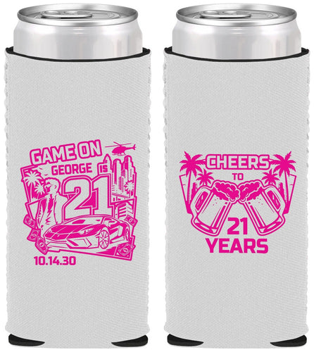 Custom 21st Birthday Neoprene Slim Can Coolers - Video Game | 340024