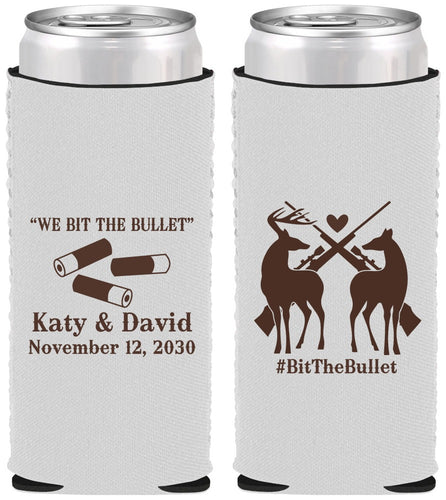 Custom Wedding Neoprene Slim Can Coolers - We Bit The Bullet | 343