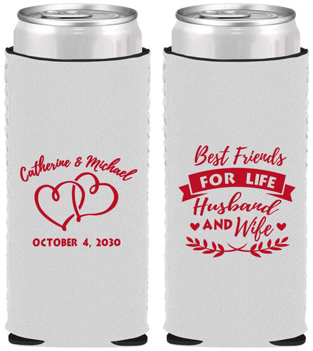 Custom Wedding Neoprene Slim Can Coolers - Best Friends For Life | 349