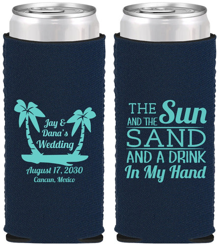 Custom Wedding Neoprene Slim Can Coolers - Beach | 350