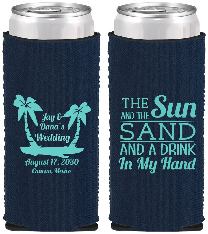 Custom Wedding Neoprene Slim Can Coolers - Beach | 350