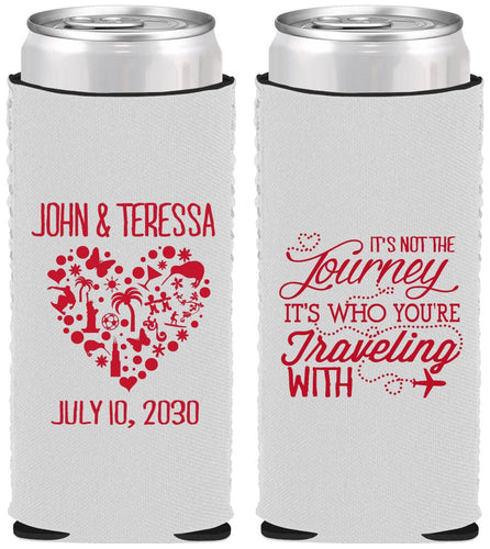 Custom Wedding Neoprene Slim Can Coolers - Journey Traveling With | 354