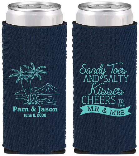 Custom Wedding Neoprene Slim Can Coolers - Beach | 358