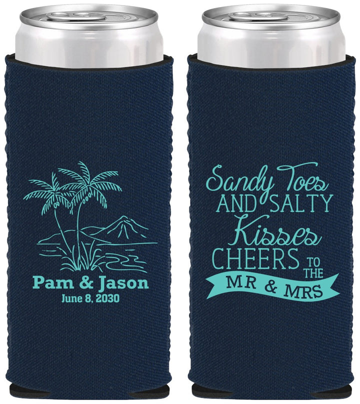 Custom Wedding Neoprene Slim Can Coolers - Beach | 358