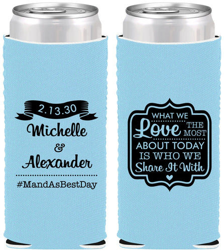Custom Wedding Neoprene Slim Can Coolers - Love Story | 359
