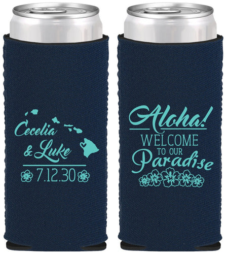 Custom Wedding Neoprene Slim Can Coolers - Hawaii | 365