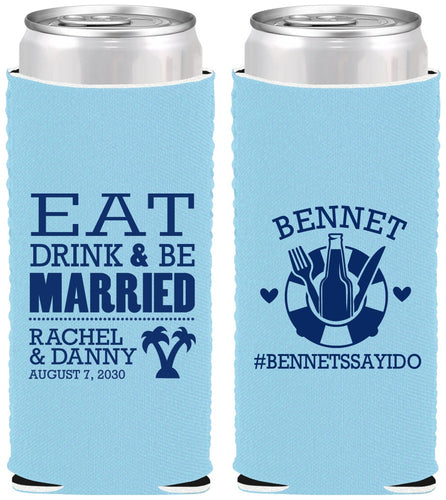 Custom Wedding Neoprene Slim Can Coolers - Eat Drink Be Married | 367