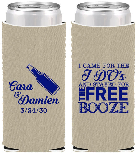 Custom Wedding Neoprene Slim Can Coolers - I Do Free Booze | 371