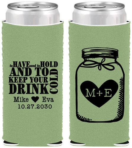 Custom Wedding Neoprene Slim Can Coolers - Mason Jar | 373