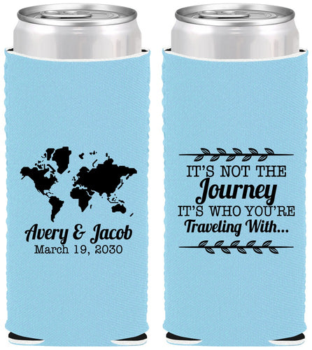 Custom Wedding Neoprene Slim Can Coolers - Journey Traveling With | 374