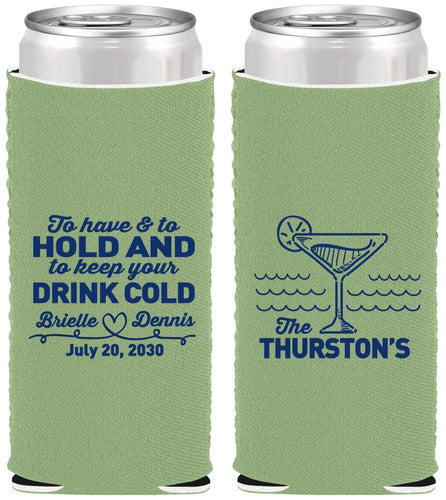 Custom Wedding Neoprene Slim Can Coolers - To Have And To Hold | 375