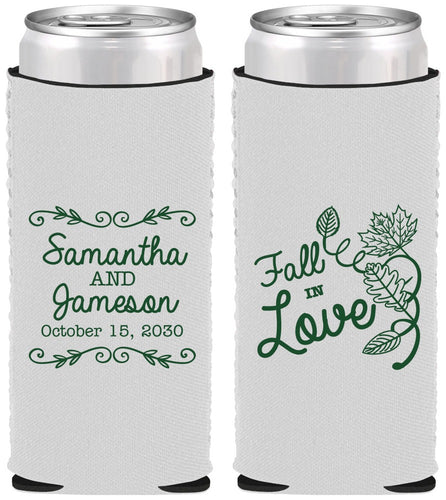 Custom Wedding Neoprene Slim Can Coolers - Fall In Love | 377