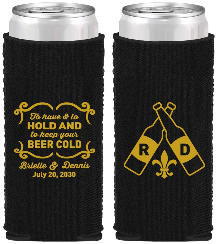 Custom Wedding Neoprene Slim Can Coolers - Fleur De Lis | 378