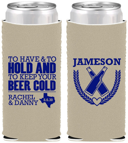 Custom Wedding Neoprene Slim Can Coolers - To Have And To Hold | 379
